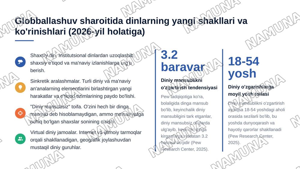 Hozirgi globballashuv davrida jamiyatda dinlarning o'rni — 6-slayd