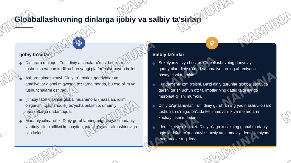 Hozirgi globballashuv davrida jamiyatda dinlarning o'rni — 7-slayd