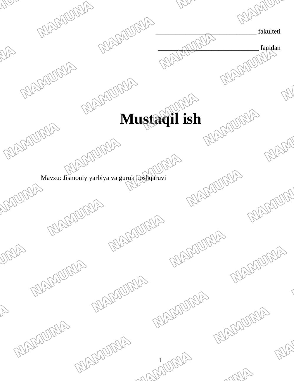 Jismoniy yarbiya va guruh boshqaruvi — 1-varaq