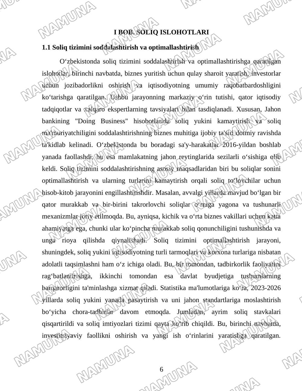 Oʻzbekistonda soliq islohotlarining ustuvor yoʻnalishlari — 6-varaq