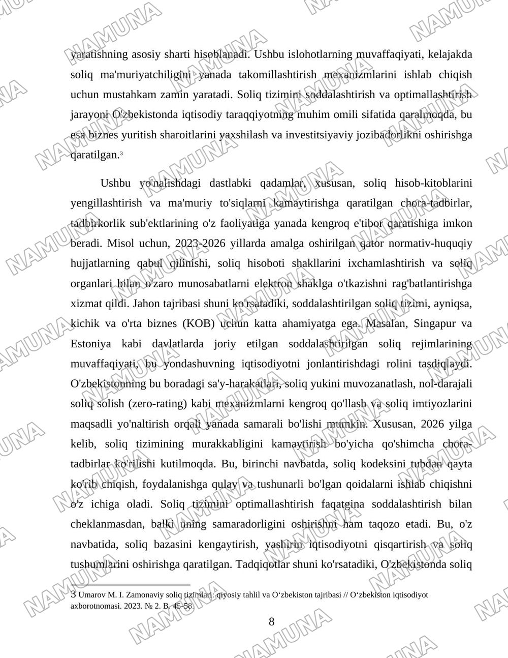 Oʻzbekistonda soliq islohotlarining ustuvor yoʻnalishlari — 8-varaq