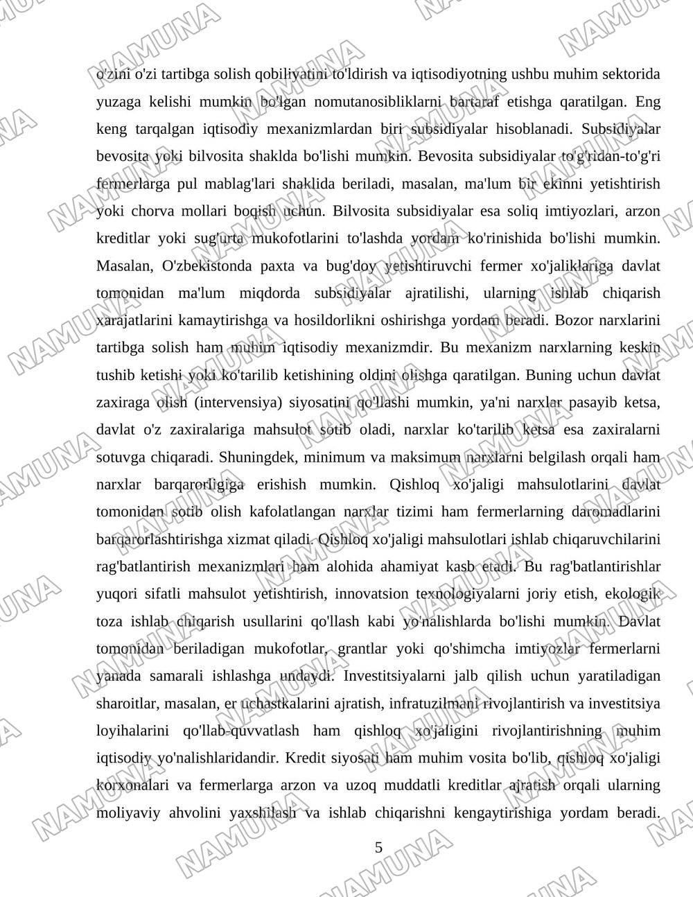 Qishloq xo'jaligini davlat tomonidan tartibga solish mexanizimlari — 5-varaq