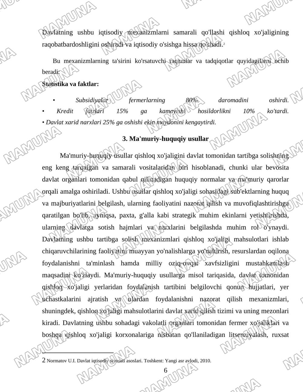 Qishloq xo'jaligini davlat tomonidan tartibga solish mexanizimlari — 6-varaq