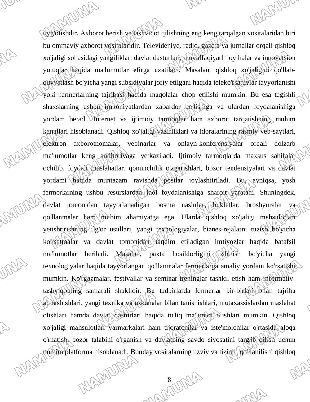 Qishloq xo'jaligini davlat tomonidan tartibga solish mexanizimlari — 8-varaq