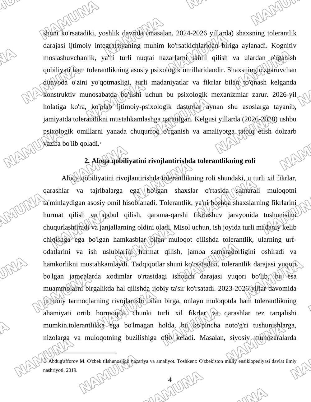 Tolerantlik va uning aloqa qobiliyatini rivojlantirishdagi ahamiyati — 4-varaq