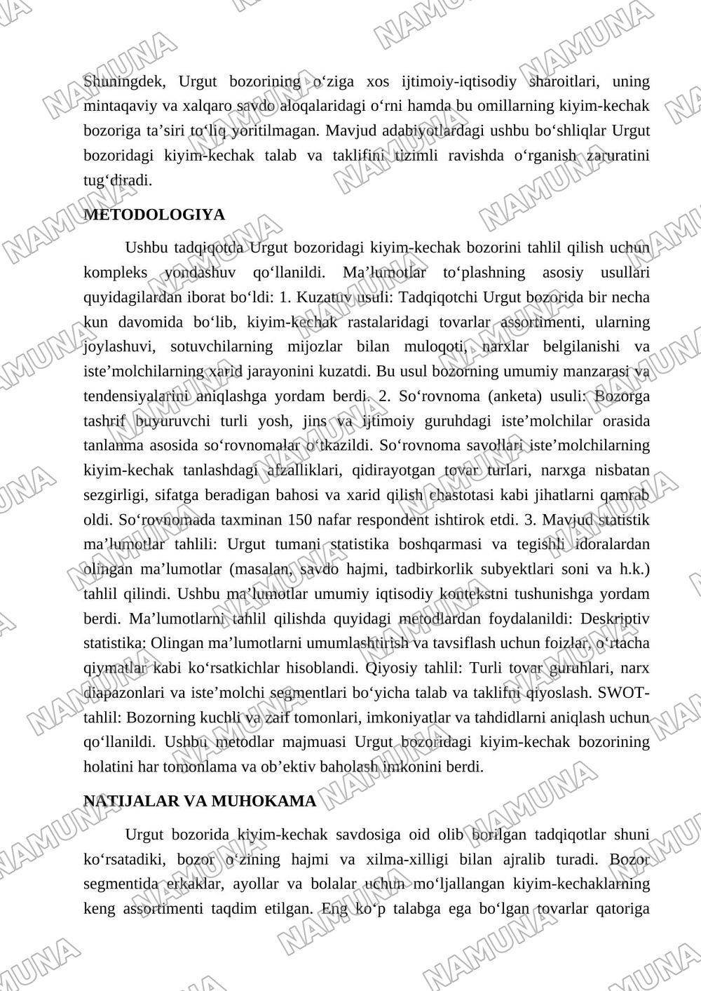 URGUT BOZORIDA KIYIMGA BOʻLGAN TALAB VA TAKLIF TAHLILI — 3-varaq