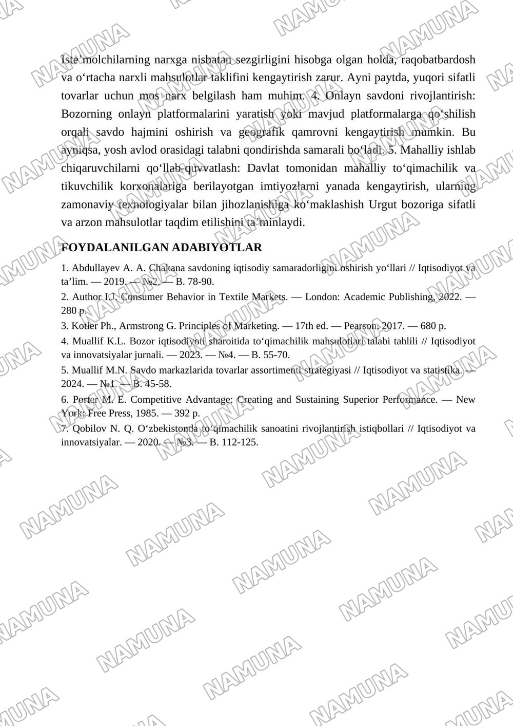 URGUT BOZORIDA KIYIMGA BOʻLGAN TALAB VA TAKLIF TAHLILI — 6-varaq