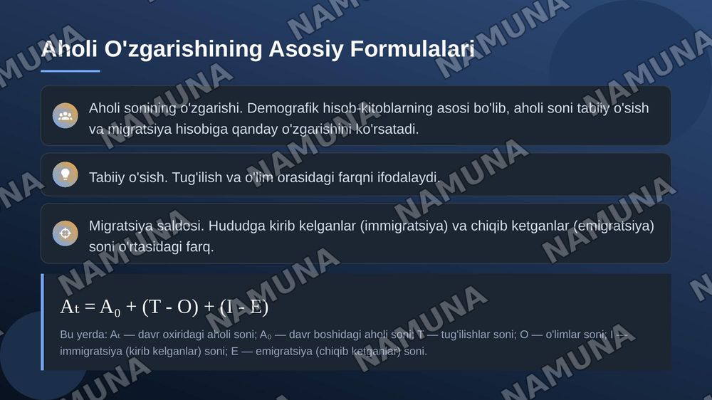 Global Demografik hisob kitoblar va proagnozlat ni hisoblash formulalari — 5-slayd