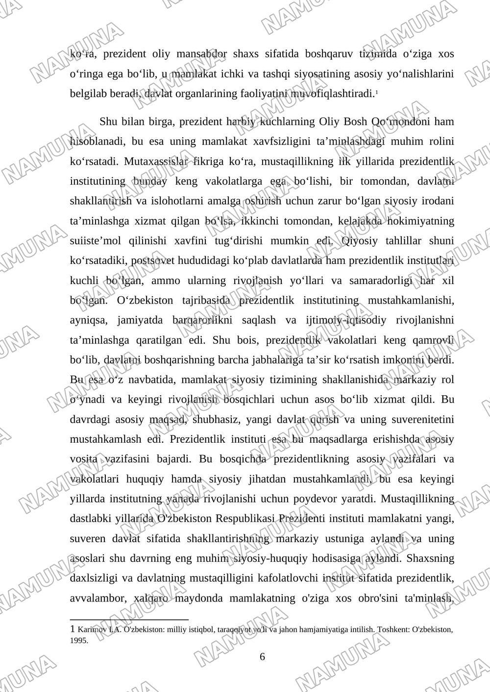 Prezident institutining O'zbekistonda rivojlanish bosqichlari — 6-varaq