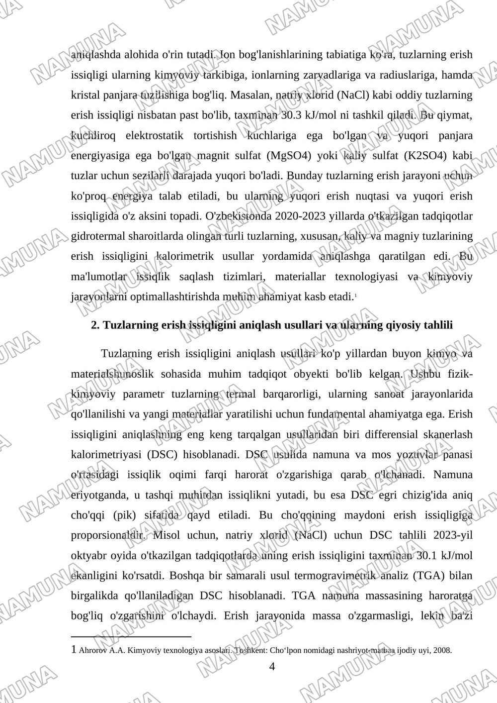 Tuzlarning erish issiqligini aniqlash — 4-varaq