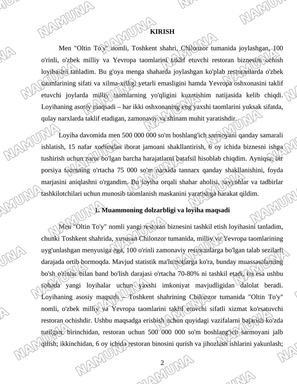 Restoran biznesi — 2-varaq