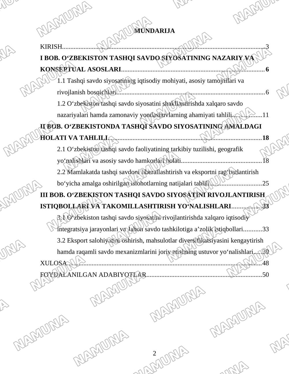 “O‘zbekistonning tashqi savdo siyosatining ustuvor yo‘nalishlari” — 2-varaq