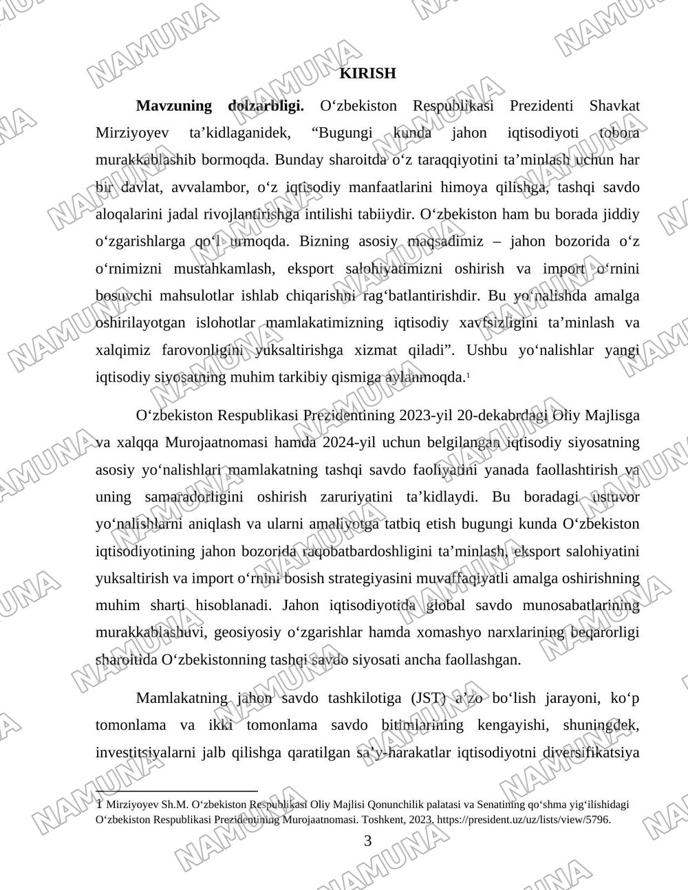 “O‘zbekistonning tashqi savdo siyosatining ustuvor yo‘nalishlari” — 3-varaq