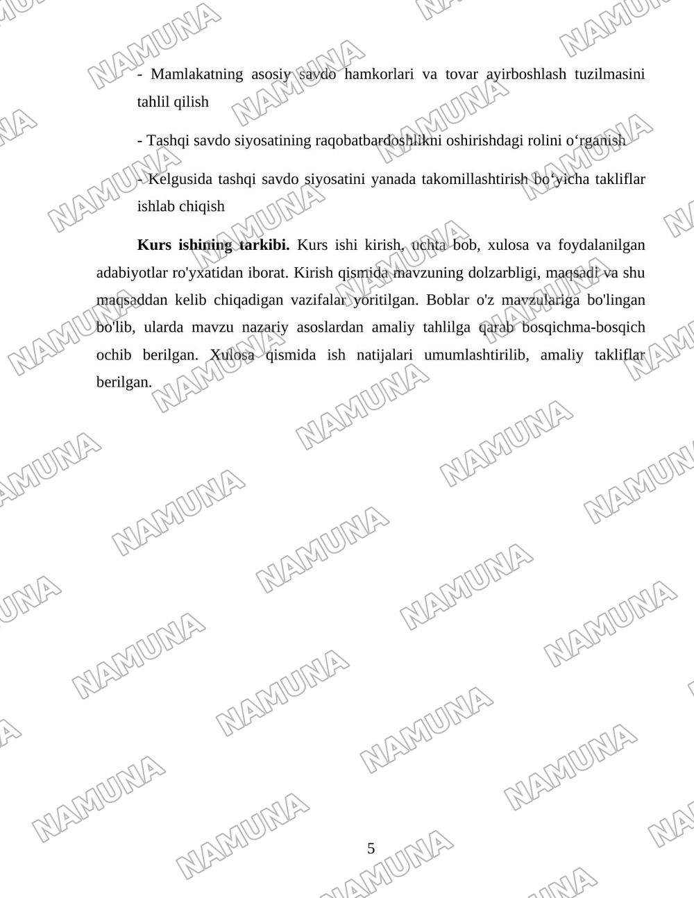 “O‘zbekistonning tashqi savdo siyosatining ustuvor yo‘nalishlari” — 5-varaq