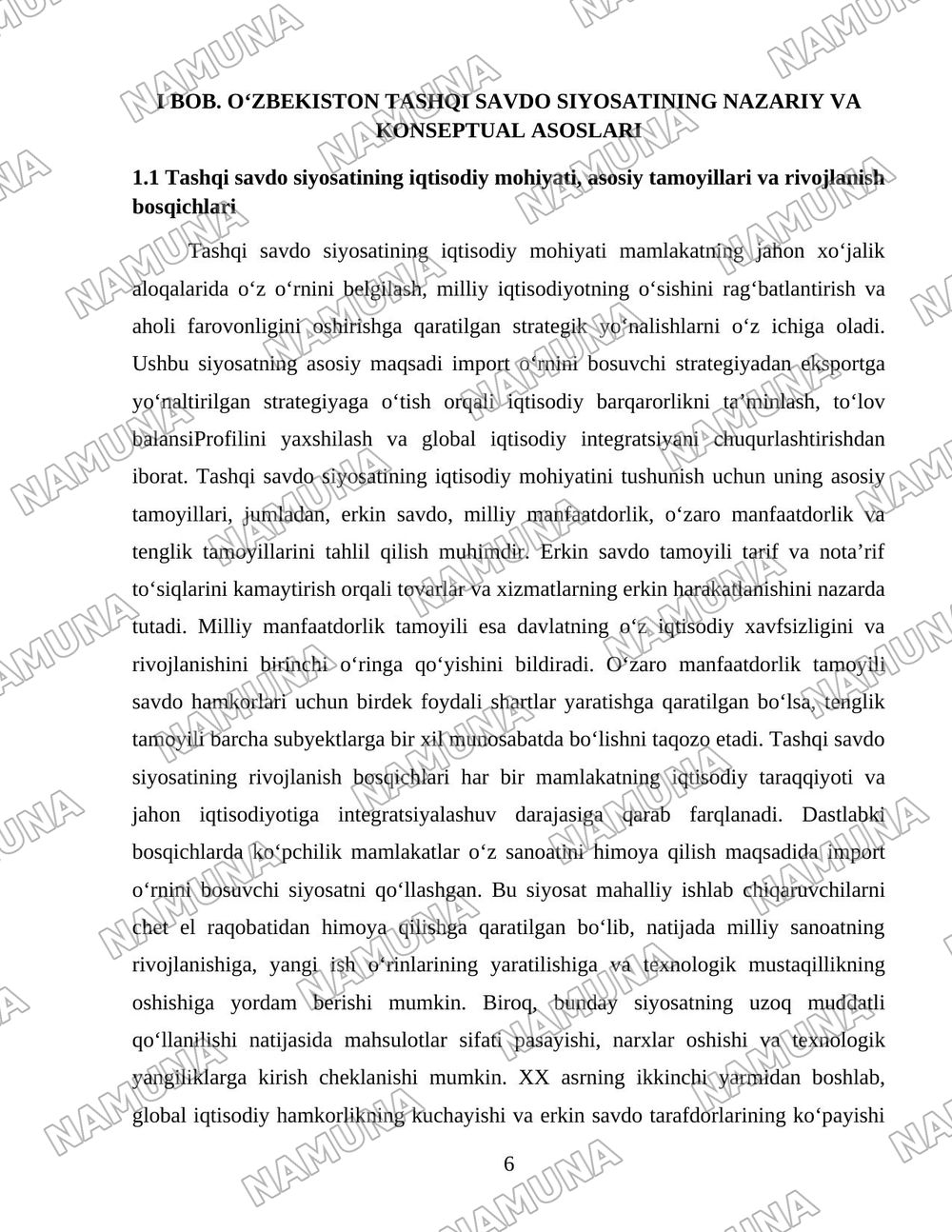 “O‘zbekistonning tashqi savdo siyosatining ustuvor yo‘nalishlari” — 6-varaq