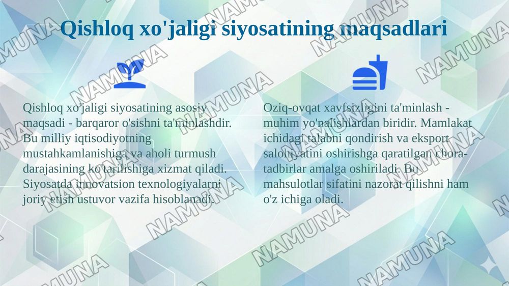 Ózbakistonda qishloq xójaligi korxonalarini davlat tomonidan tartibga solish va qóllab quvvatlash tizimi — 4-slayd