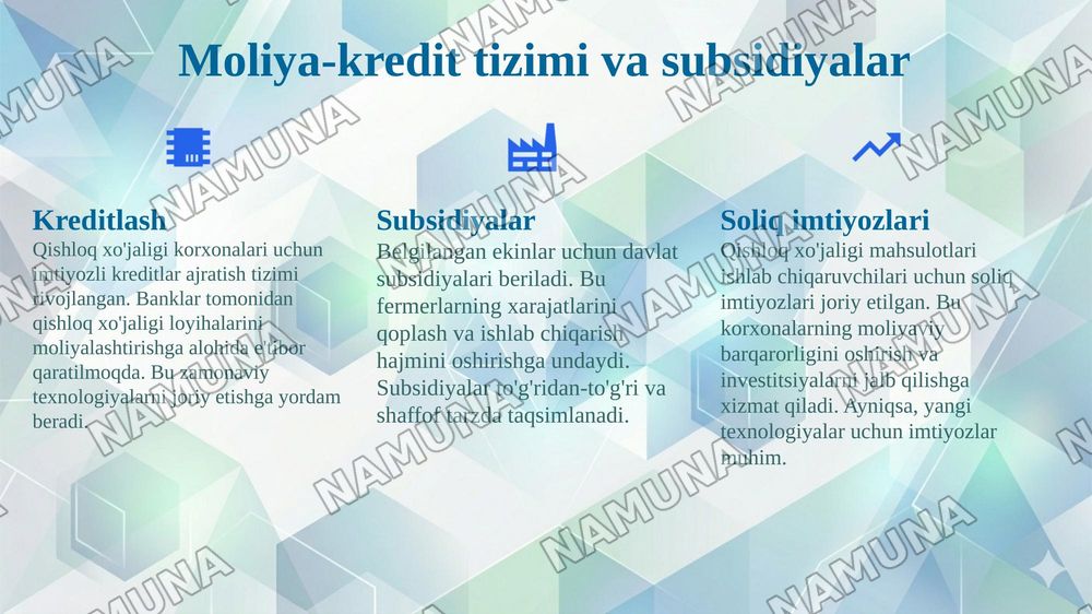 Ózbakistonda qishloq xójaligi korxonalarini davlat tomonidan tartibga solish va qóllab quvvatlash tizimi — 7-slayd