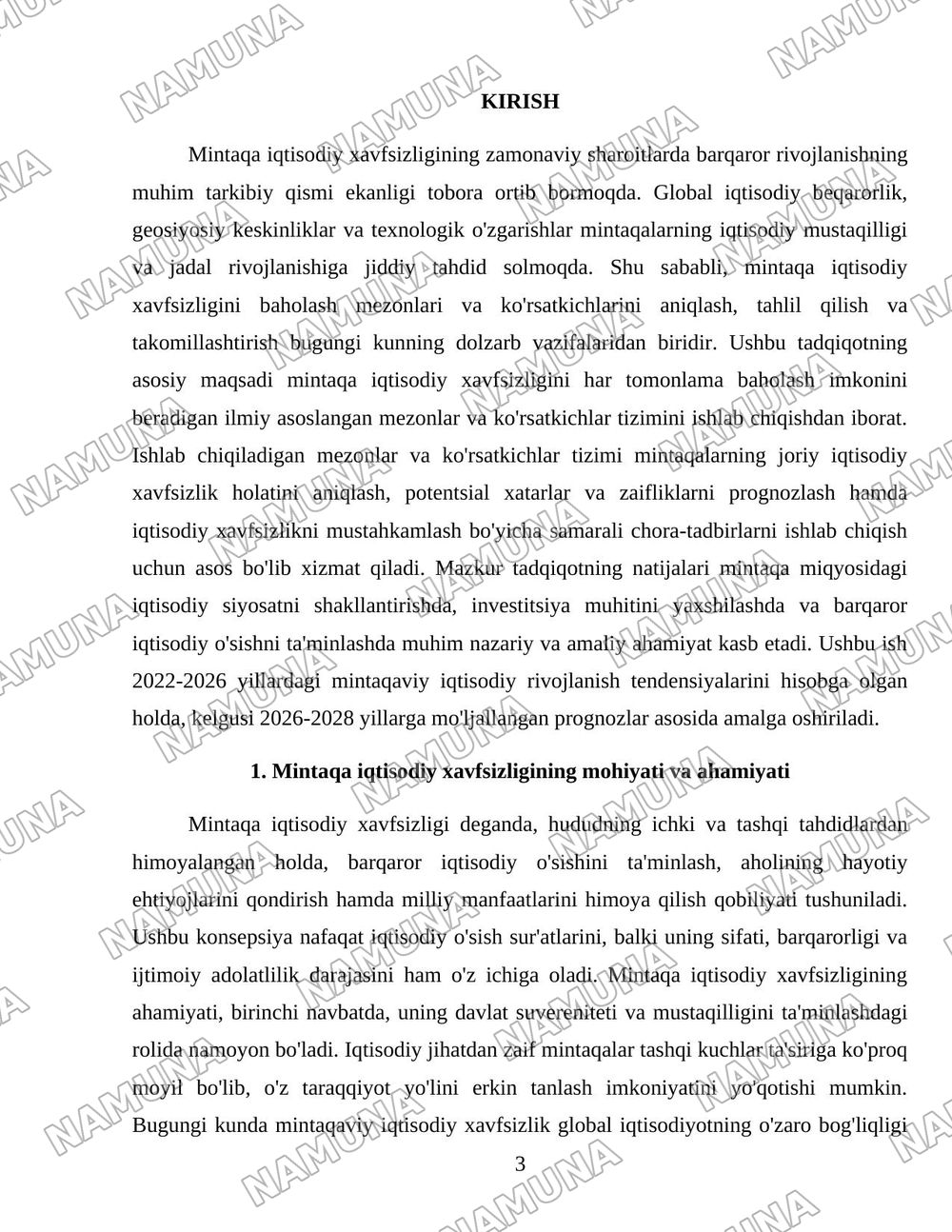 Mintaqa iqtisodiy xavfsizligini baholash mezonlari va kõsatkichlari — 3-varaq