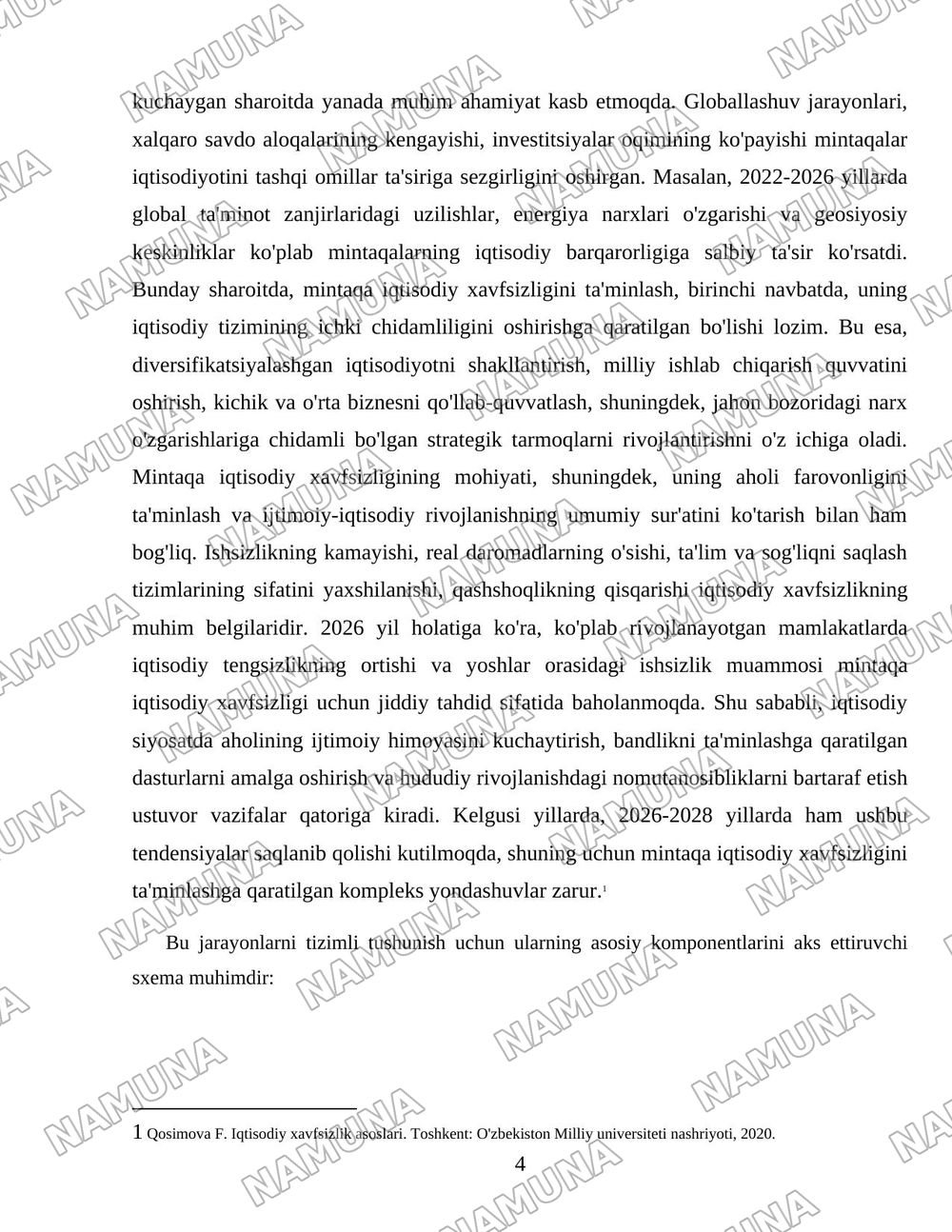 Mintaqa iqtisodiy xavfsizligini baholash mezonlari va kõsatkichlari — 4-varaq