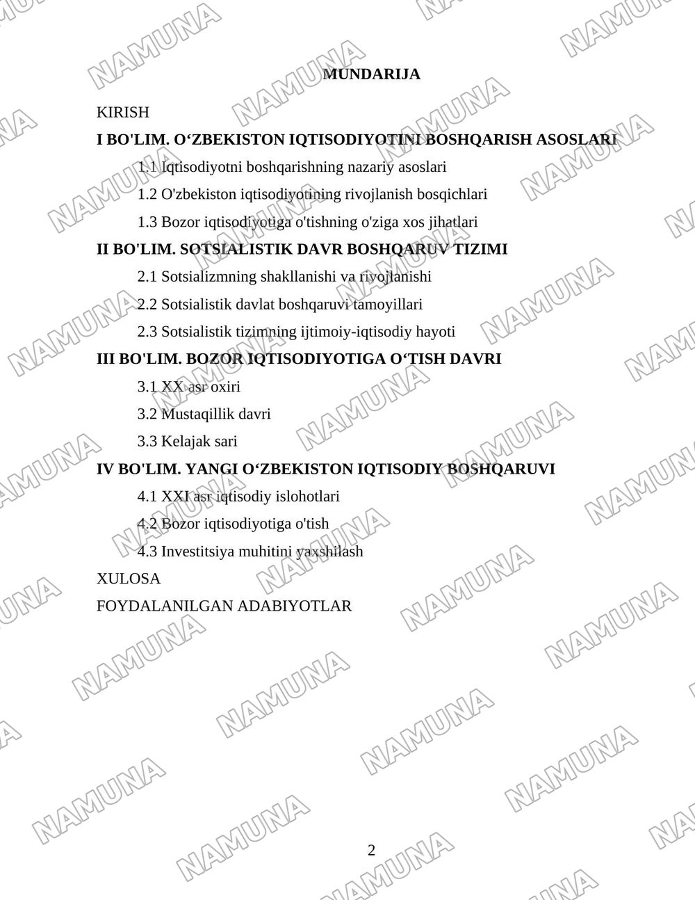 O‘zbekistonda iqtisodiyotni boshqarish va tartibga solish tizimining shakllanishi — 2-varaq