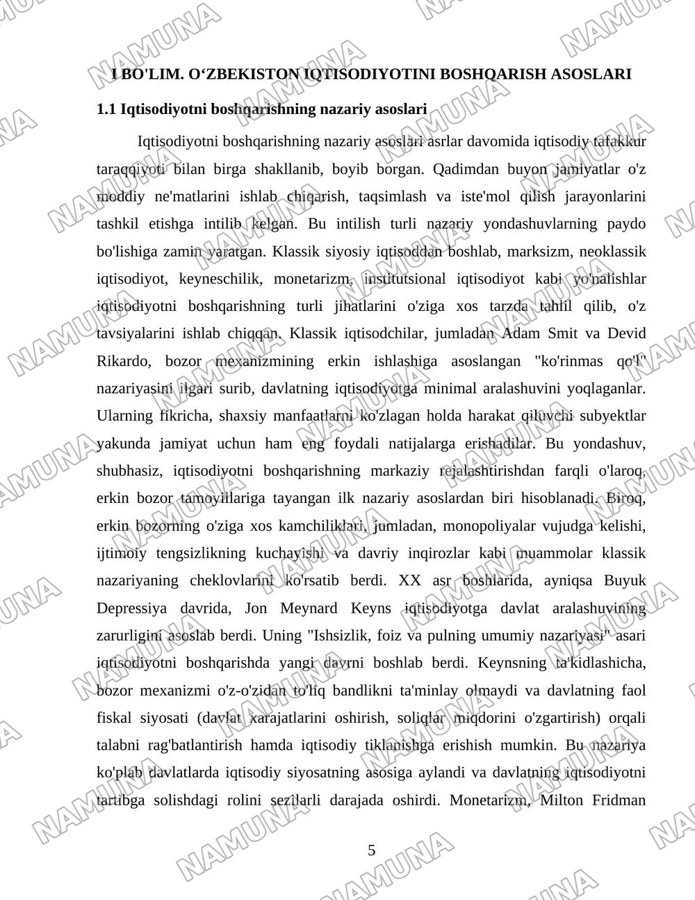 O‘zbekistonda iqtisodiyotni boshqarish va tartibga solish tizimining shakllanishi — 5-varaq