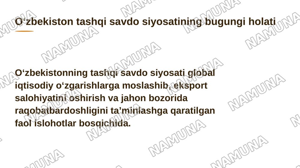 O‘zbekistonning tashqi savdo siyosatining ustuvor yo'nalishlari — 3-slayd
