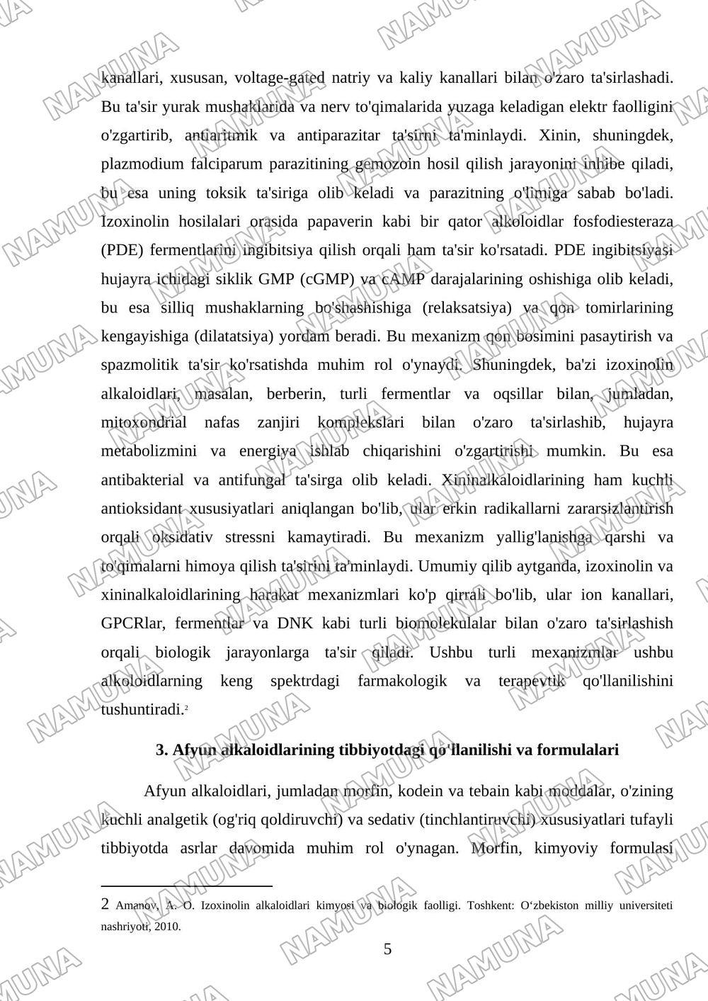 alkoloidlar izoxinolin hosilalari afyun alkoloidlariva xininalkoloidlari ularning biologek ta'siri va harakat mexanezmi tibbiyotda qullanilishi har birini formulalari bilan yoritilgan ko'k qora rangla — 5-varaq