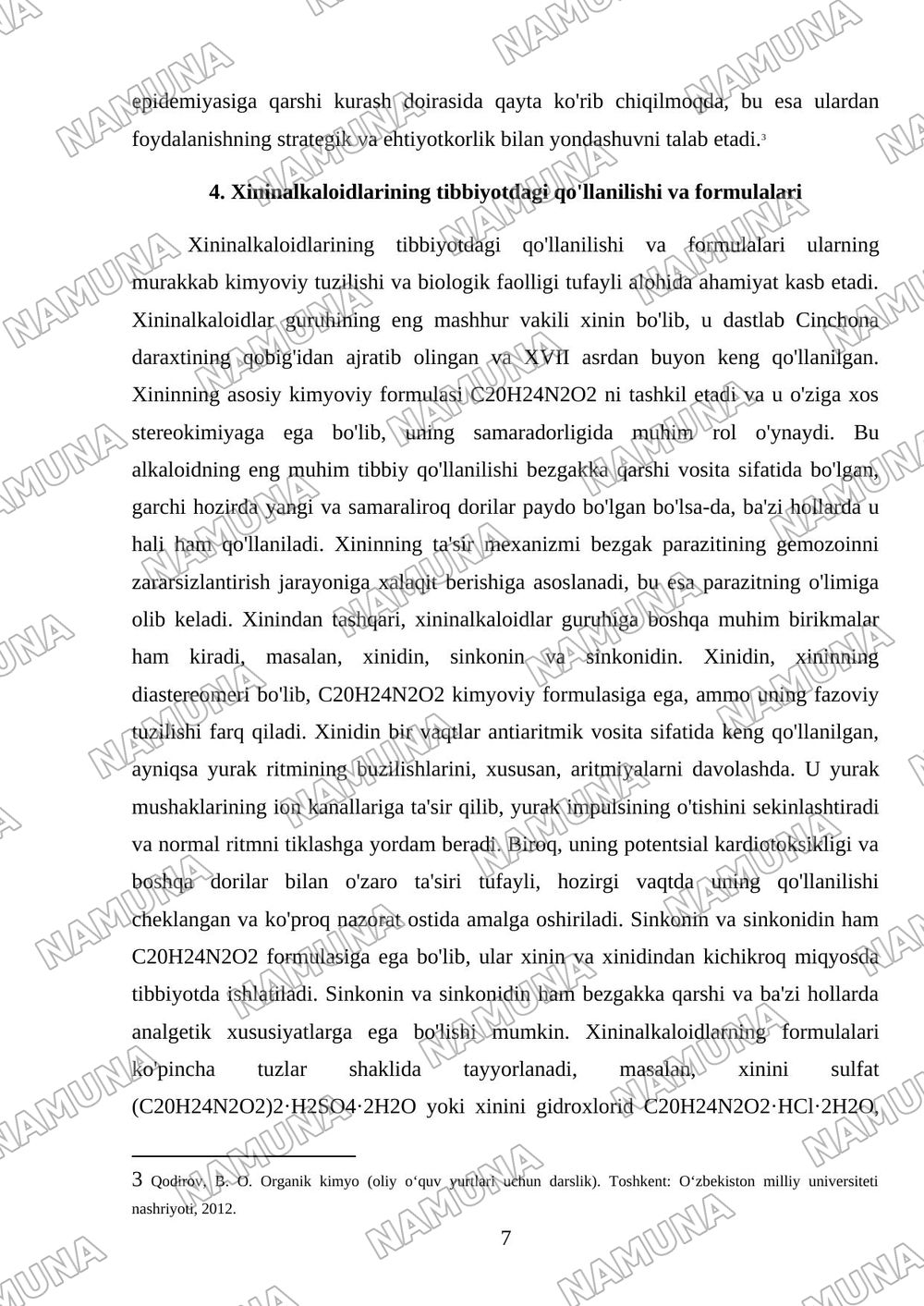 alkoloidlar izoxinolin hosilalari afyun alkoloidlariva xininalkoloidlari ularning biologek ta'siri va harakat mexanezmi tibbiyotda qullanilishi har birini formulalari bilan yoritilgan ko'k qora rangla — 7-varaq