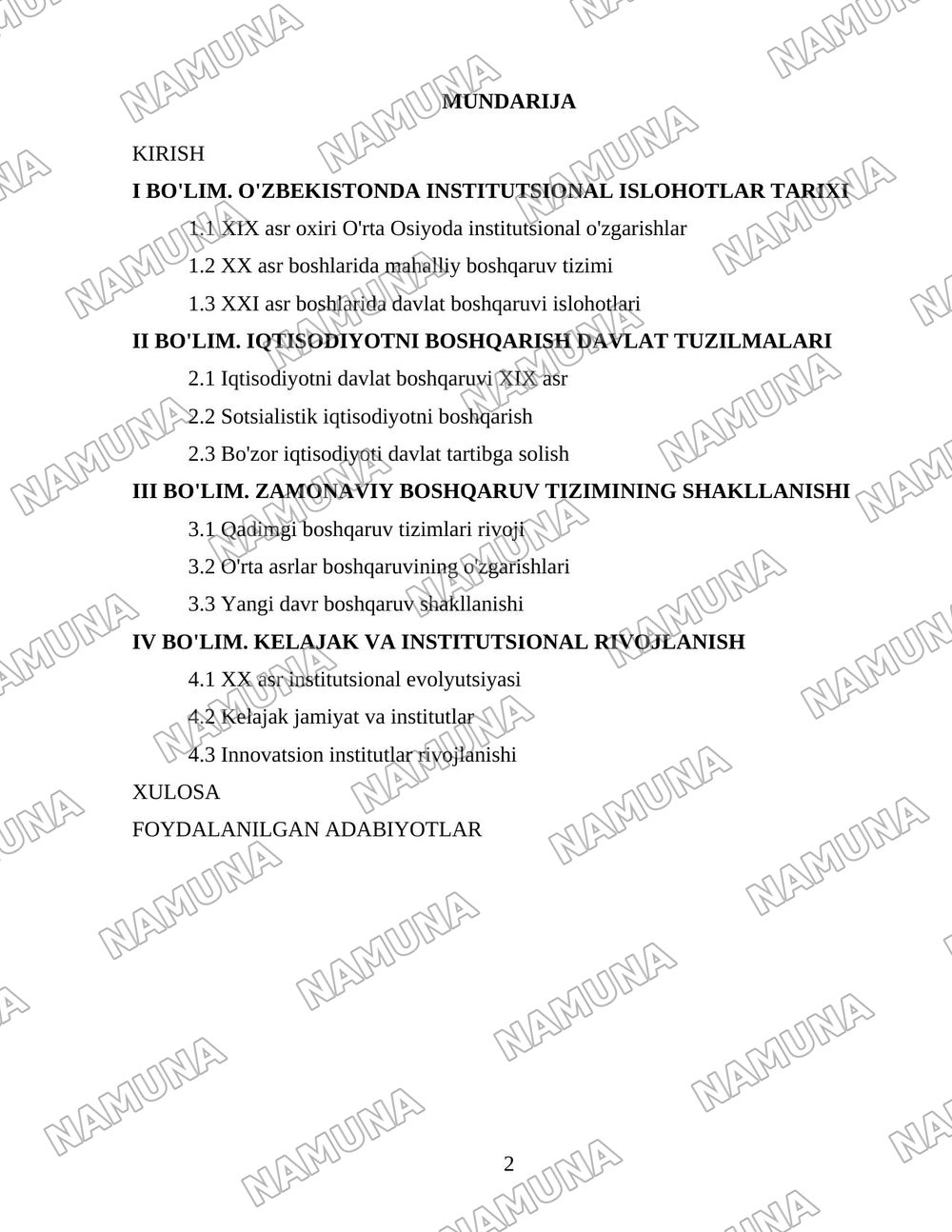 O'zbekistonda institutsional islohotlar va iqtisodiyotni boshqarish davlat tuzilmalarining shakllantirilishi. — 2-varaq