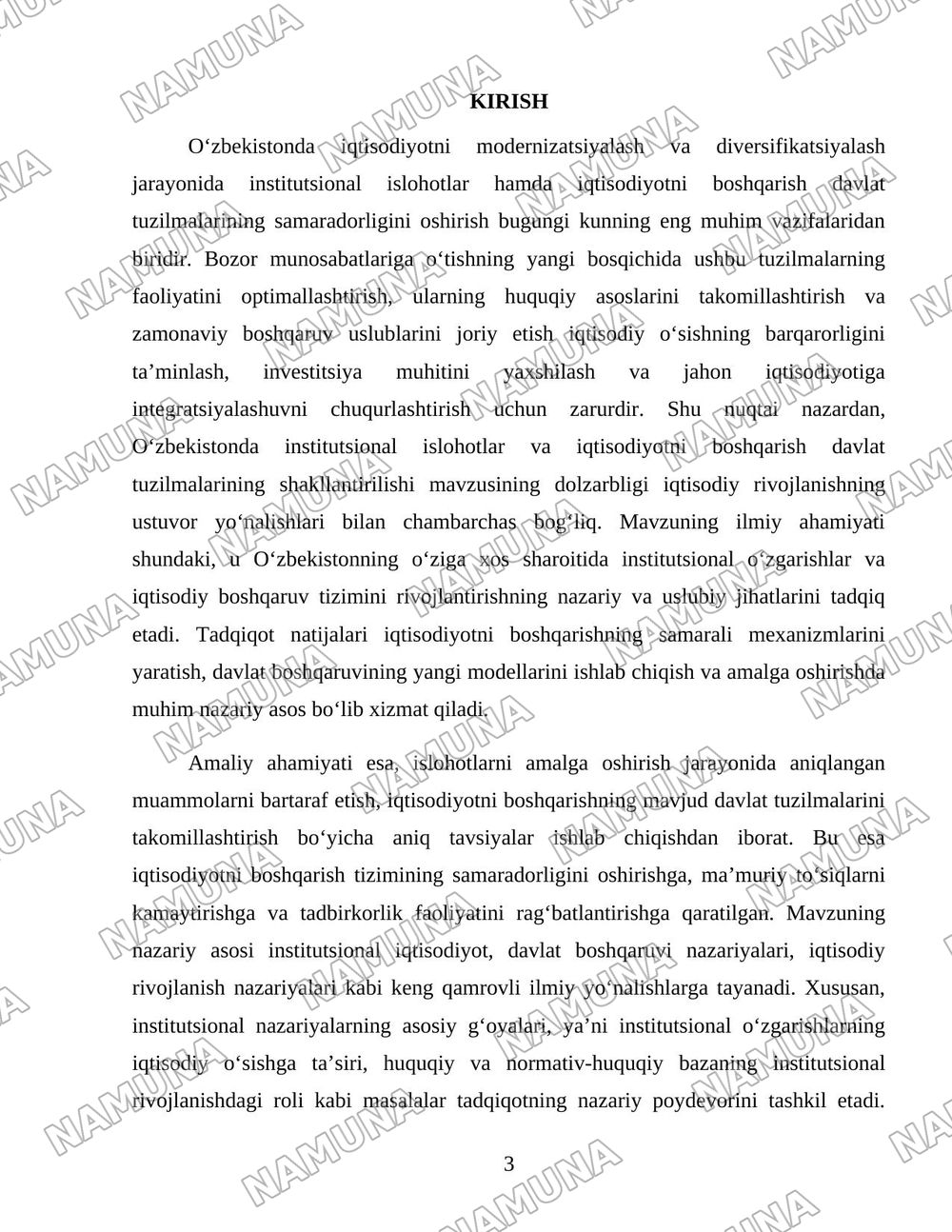 O'zbekistonda institutsional islohotlar va iqtisodiyotni boshqarish davlat tuzilmalarining shakllantirilishi. — 3-varaq