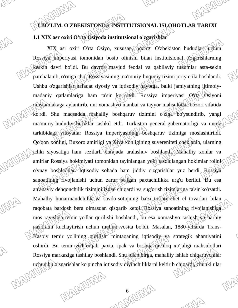 O'zbekistonda institutsional islohotlar va iqtisodiyotni boshqarish davlat tuzilmalarining shakllantirilishi. — 6-varaq