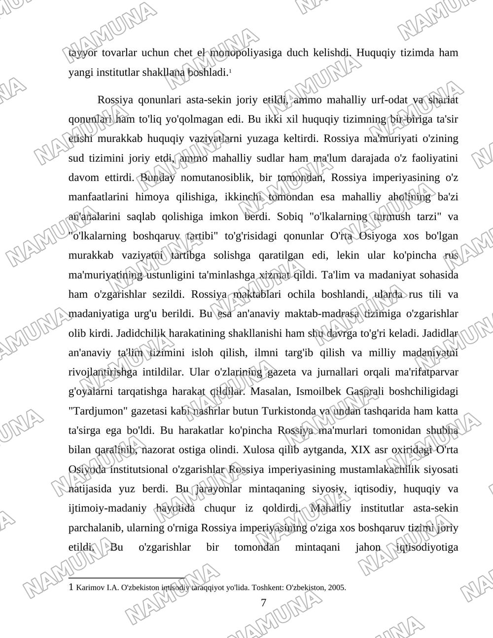 O'zbekistonda institutsional islohotlar va iqtisodiyotni boshqarish davlat tuzilmalarining shakllantirilishi. — 7-varaq