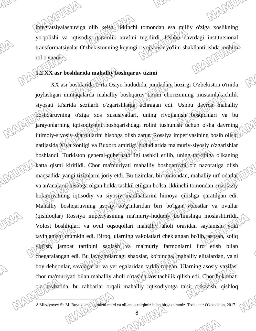 O'zbekistonda institutsional islohotlar va iqtisodiyotni boshqarish davlat tuzilmalarining shakllantirilishi. — 8-varaq