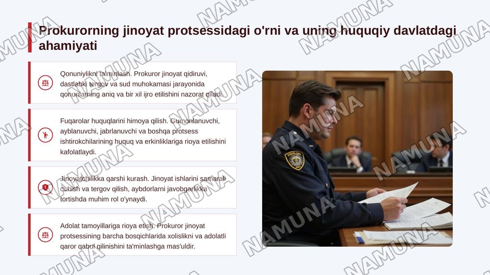 Jinoyat protsessida prokuror vakolatlari — 3-slayd