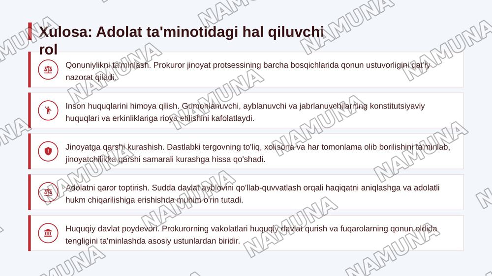 Jinoyat protsessida prokuror vakolatlari — 8-slayd