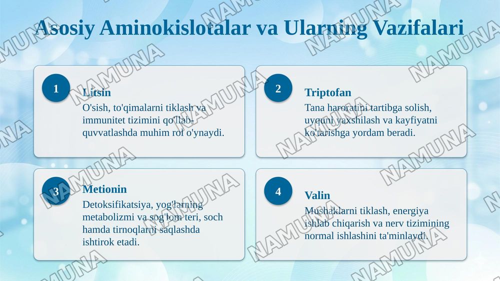 Aminokislotalarning biologik ahamiyati. — 6-slayd