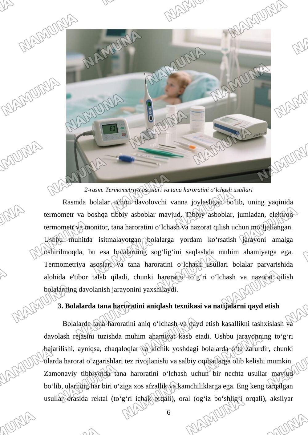 Davolovchi vannalar. Termometriya. Tana haroratini o‘lchash texnikasi va uni registratsiya qilish. Isitmalayotgan bolalarni parvarishlash (IVBDV isitmalayotgan bolalarga yordam ko‘rsatish). Ovqatlanti — 6-varaq