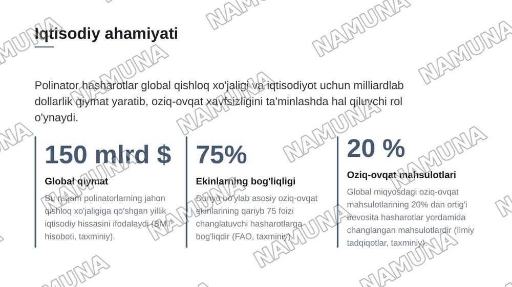 Полинатор хашоратларнинг экотизмдаги роли ва уларни камайиб кетиш сабаблари — 5-slayd