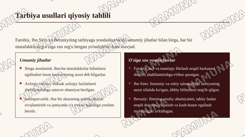 Ajdodlarimiz Abu Nasr Farobiy, Abu Ali ibn Sino, Abu Rayxon Beruniy va boshqalar tarbiyasiga oid ilmiy-amaliy fikrlari — 8-slayd