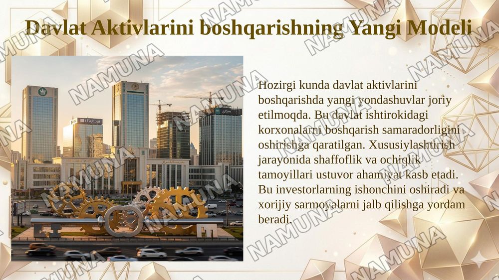 Oʻzbekistonda mulkni davlat tasarufidan chiqarish va xususiylashtirishning hozirgi zamondagi xususiyatlari asosiy shakillari va usullari. — 6-slayd