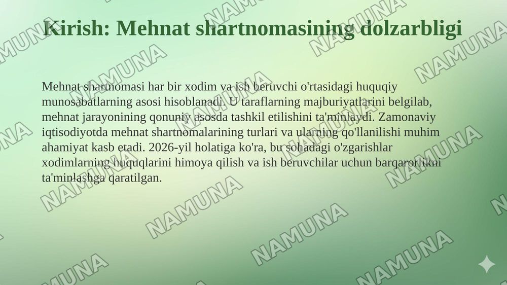 Mehnat shartnomasi tushunchasi va turlari — 3-slayd