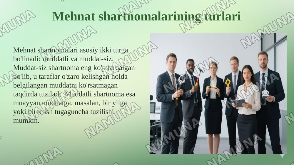 Mehnat shartnomasi tushunchasi va turlari — 5-slayd