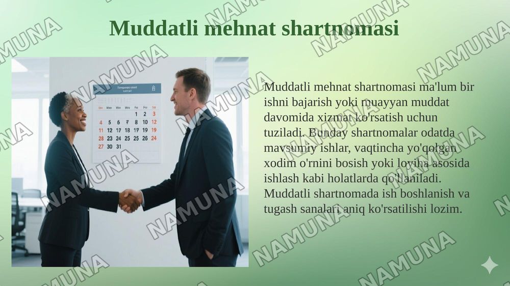 Mehnat shartnomasi tushunchasi va turlari — 6-slayd