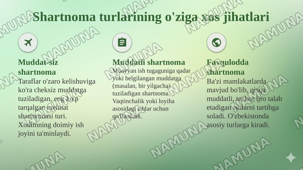 Mehnat shartnomasi tushunchasi va turlari — 8-slayd