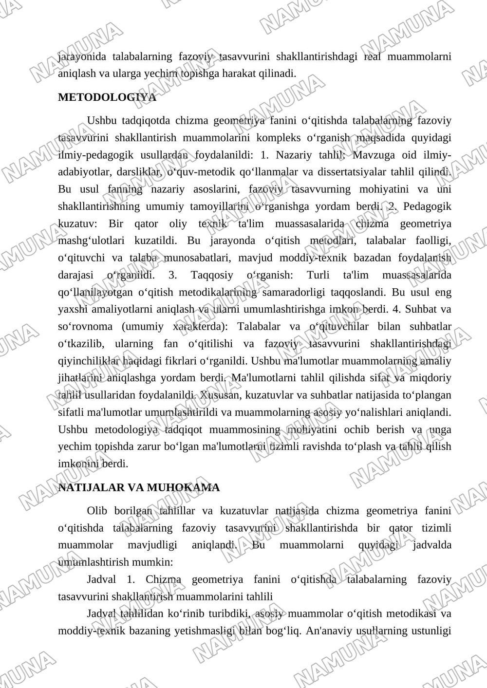 Chizma geometriya fanini oʻqitishda talabalarning fazoviy tasavvurini shakllantirish muammolari. — 3-varaq