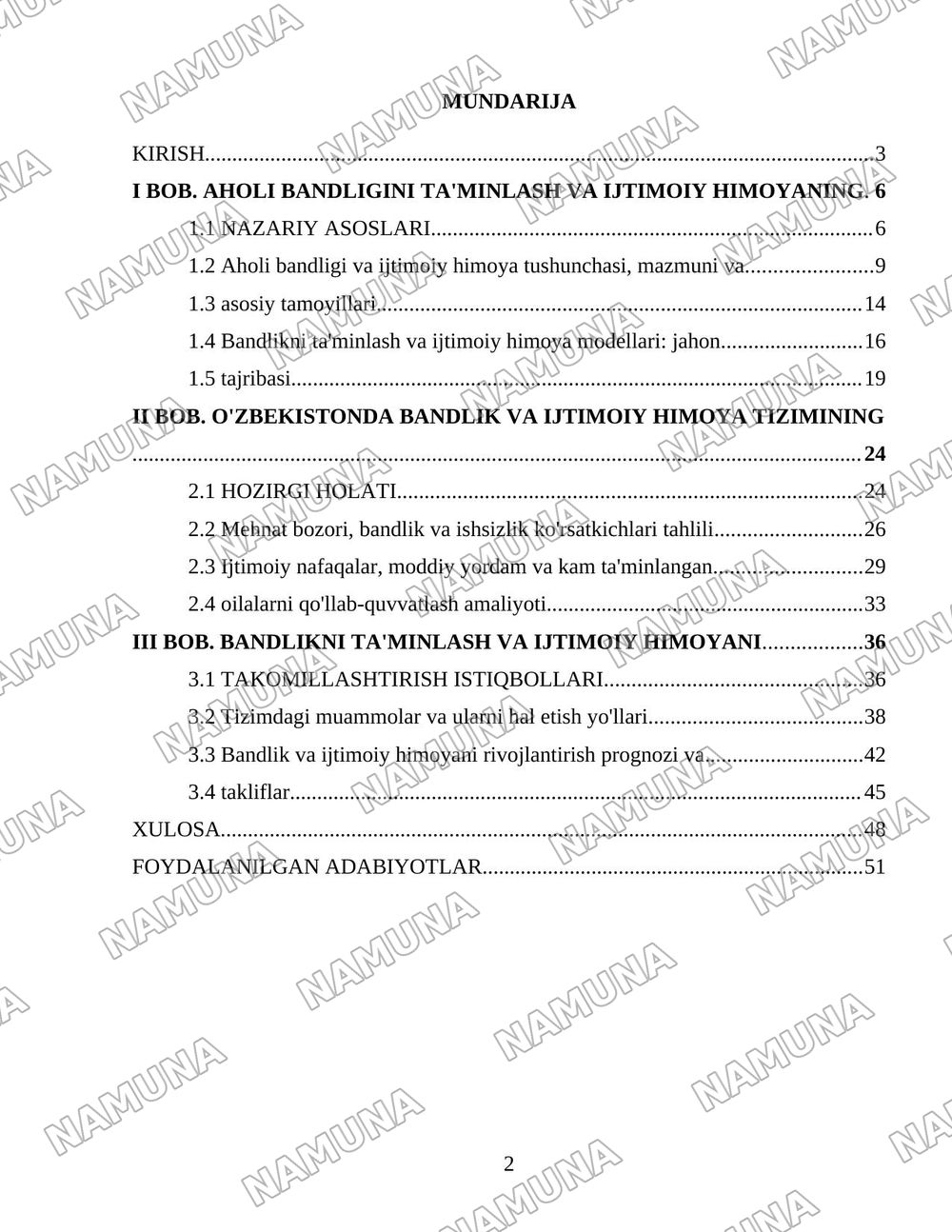 Oʻzbekiston respublikasi aholining ish bilan bandligini taʼminlash va ijtimoiy himoyalash muammolari — 2-varaq