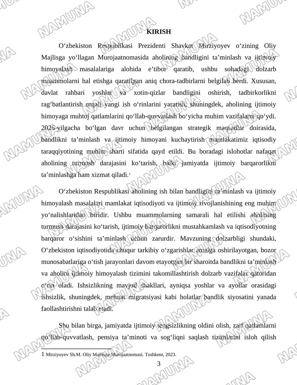 Oʻzbekiston respublikasi aholining ish bilan bandligini taʼminlash va ijtimoiy himoyalash muammolari — 3-varaq