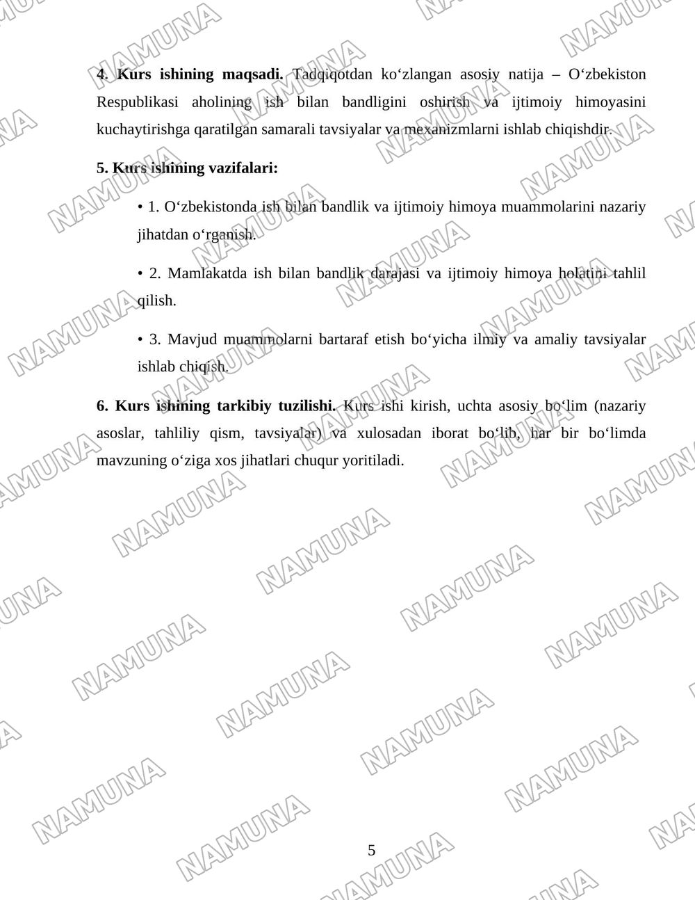 Oʻzbekiston respublikasi aholining ish bilan bandligini taʼminlash va ijtimoiy himoyalash muammolari — 5-varaq