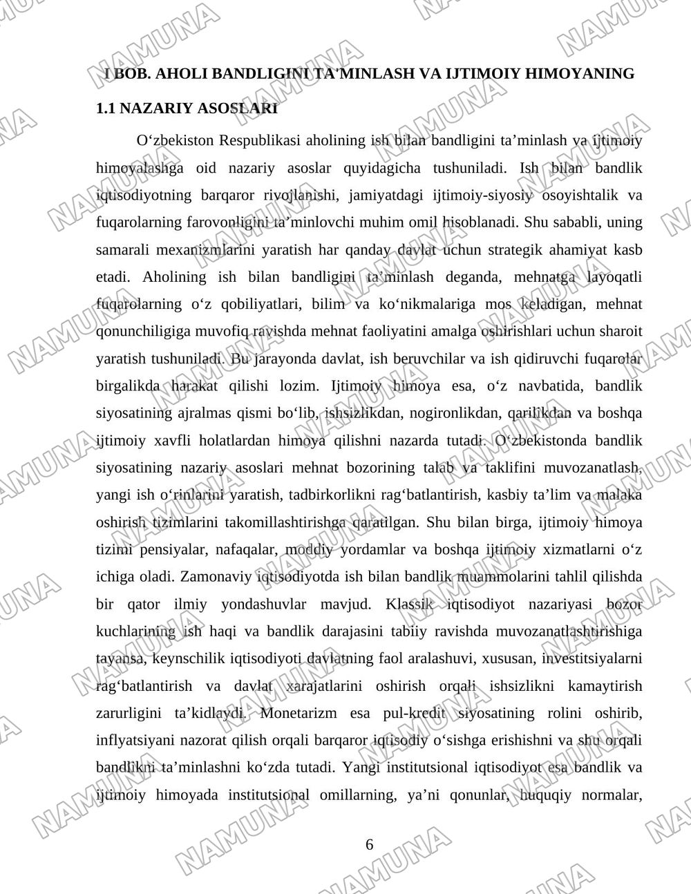 Oʻzbekiston respublikasi aholining ish bilan bandligini taʼminlash va ijtimoiy himoyalash muammolari — 6-varaq