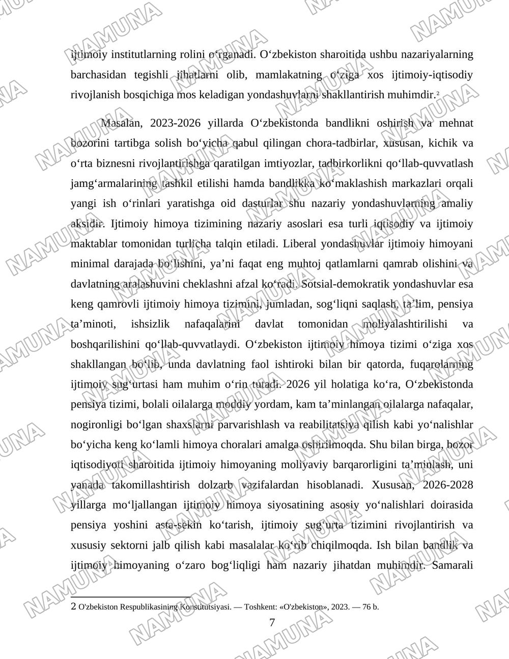 Oʻzbekiston respublikasi aholining ish bilan bandligini taʼminlash va ijtimoiy himoyalash muammolari — 7-varaq